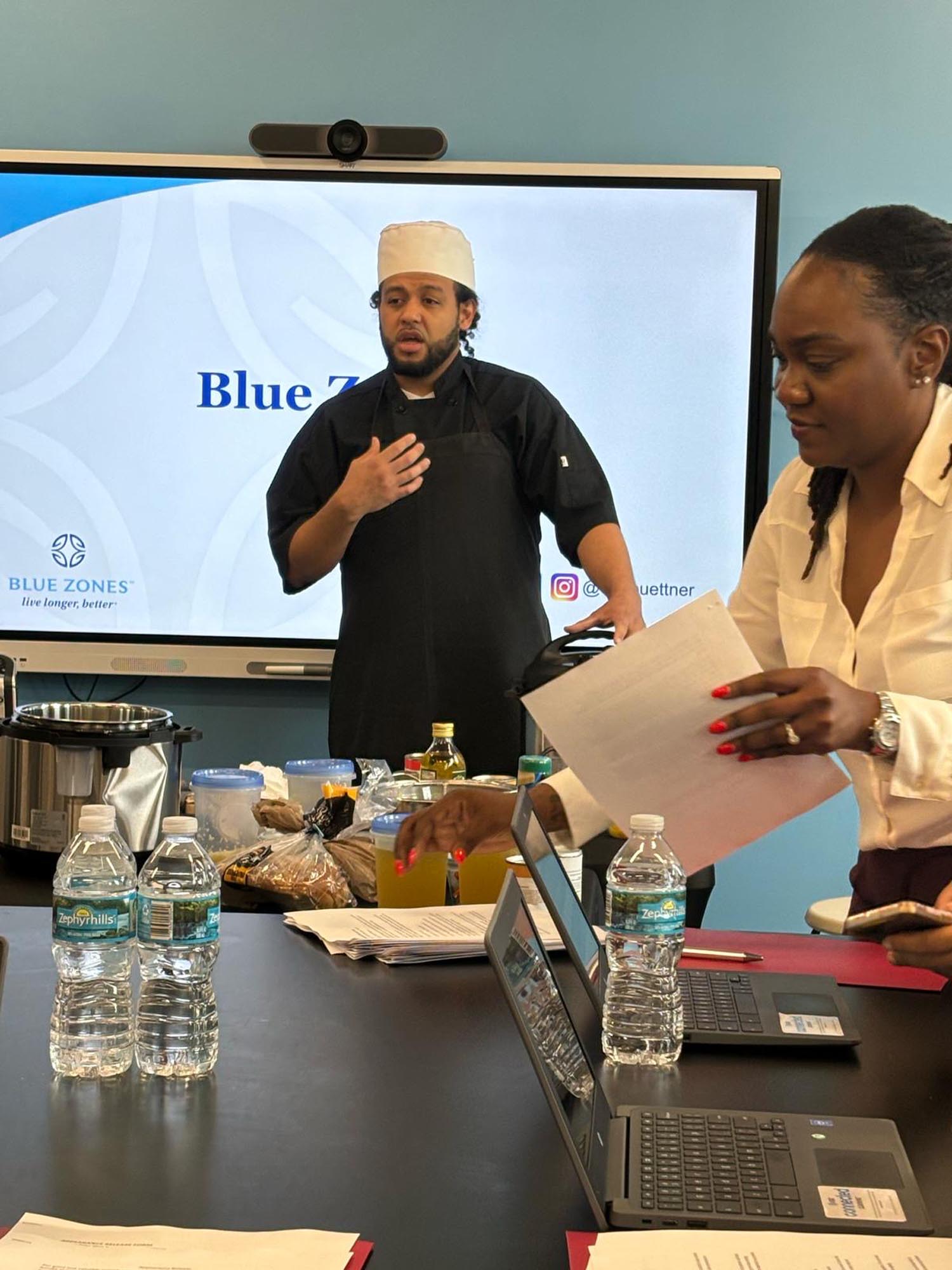 a chef instructor teaches a cooking class