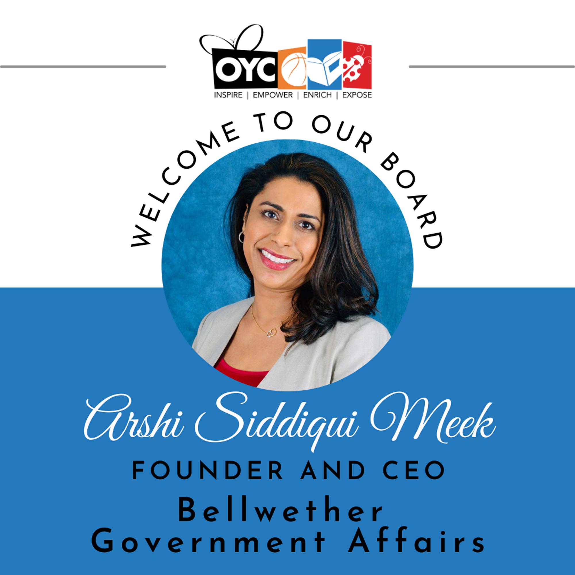 Flyer featuring OYC new board member Arshi Meek