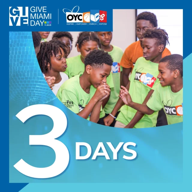 🌟 Only 3 days left until @miamifoundation #GiveMiamiDay 🌟 This November 20th, we’re ready to uplift our community and spark real change. Your support helps us continue moving our mission forward. Start creating impact now! Early giving is open, and every contribution counts. Check our bio to donate.​​​​​​​​
​​​​​​​​
#OYCMiami #GiveMiamiDay #3DaysToGo #MakeADifference
