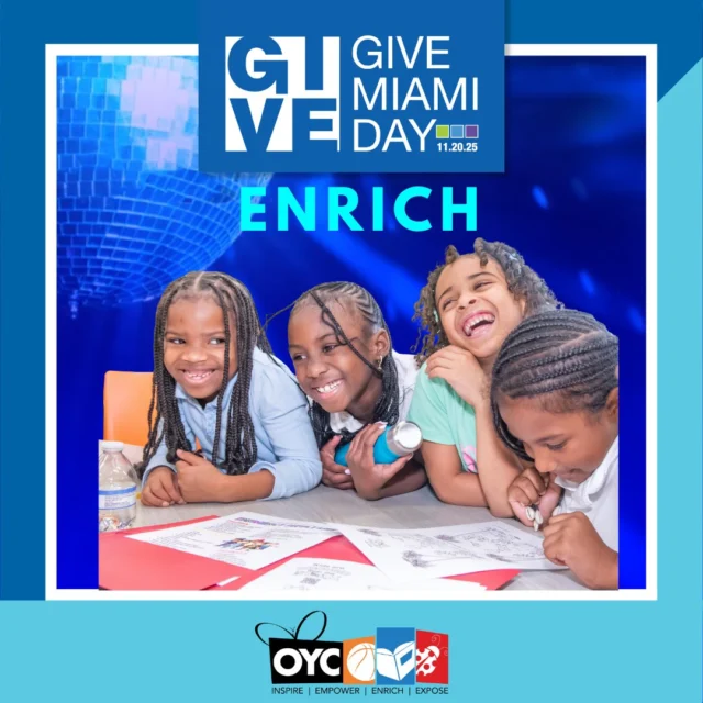 Enrich. That’s what we do at OYC Miami. Through powerful programming that uplifts minds, nurtures potential, and opens doors to new possibilities, we’re shaping brighter futures every day.

This Give Miami Day, help us keep the enrichment going—because when our youth thrive, our community wins.

#GiveMiamiDay #OYCMiami #WeAreOYC #SupportYouth #EnrichmentMatters #CommunityImpact 💙