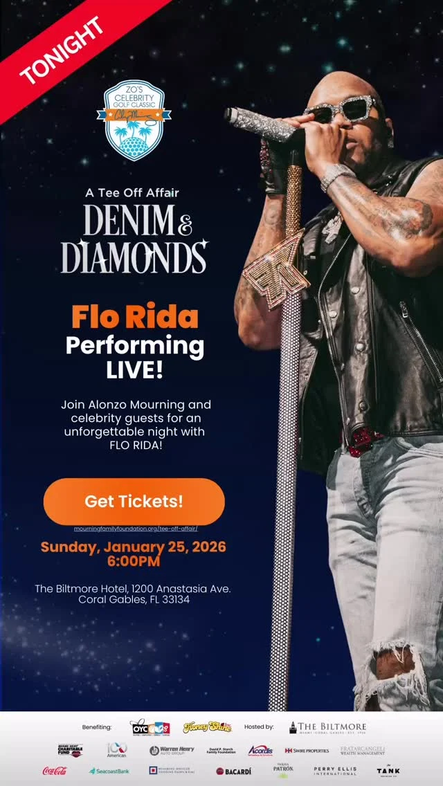 Tonight, grab your denim and your diamonds and come to the Biltmore Hotel for A Tee Off Affair Denim and Diamonds, the official kickoff to Zo’s Celebrity Golf Classic.

An unforgettable night featuring Flo Rida, great energy, and a powerful purpose supporting OYC Miami and Honey Shine.
A few tickets are still available. Get yours now before they’re gone.
See you there.

#TeeOffAffair #OYCmiami #MourningFamily #HoneyShine