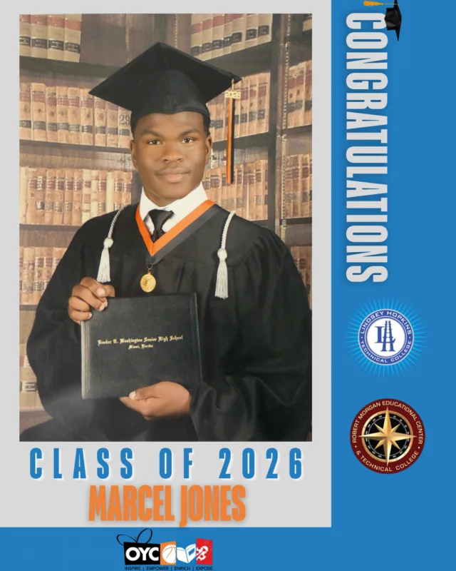 The Class of 2026 has completed their high school journey and is stepping boldly into a future filled with purpose, leadership, and endless possibilities. 

Marcel Jones has continued to lead by example through service, mentorship, and dedication to his community.

As an active participant in both OYC Miami and AmeriCorps, Marcel has consistently poured into younger students by mentoring and assisting with basketball coaching throughout the season.

This fall, he will attend Robert Morgan Educational Center where he plans to pursue his HVAC certification and continue building his future in the skilled trades.

“OYC has impacted my life by helping me grow as a person, build stronger relationships, and stay motivated.”

Marcel’s commitment to leadership and giving back continues to leave a lasting impact on those around him. We are proud of you and excited for your future ahead. 💙

#OYCMiami #ClassOf2026 #FutureLeader #OYCGraduates