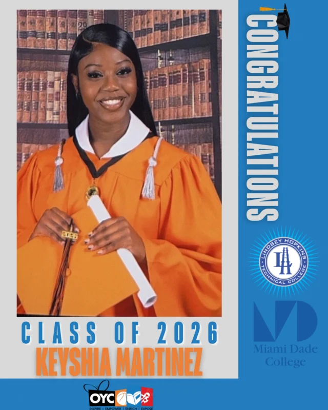 The Class of 2026 has completed their high school journey and is stepping boldly into a future filled with purpose, leadership, and endless possibilities. 🎓

Keysha Martinez has continued to grow into a resilient, confident, and determined young woman throughout her journey with OYC Miami.

This fall, she will attend Miami Dade College where she plans to major in nursing and continue pursuing her passion for helping others.

“Overtown Youth Center has impacted my life in many ways. I met my closest friends and mentors at OYC, and it has been a very influential part of my life.”

Through mentorship, friendship, and perseverance, Keysha has learned to face challenges head on while continuing to believe in herself and her future. We are proud of all she has overcome and excited for all that lies ahead. 💙

#OYCMiami #ClassOf2026 #FutureNurse #OYCGraduates