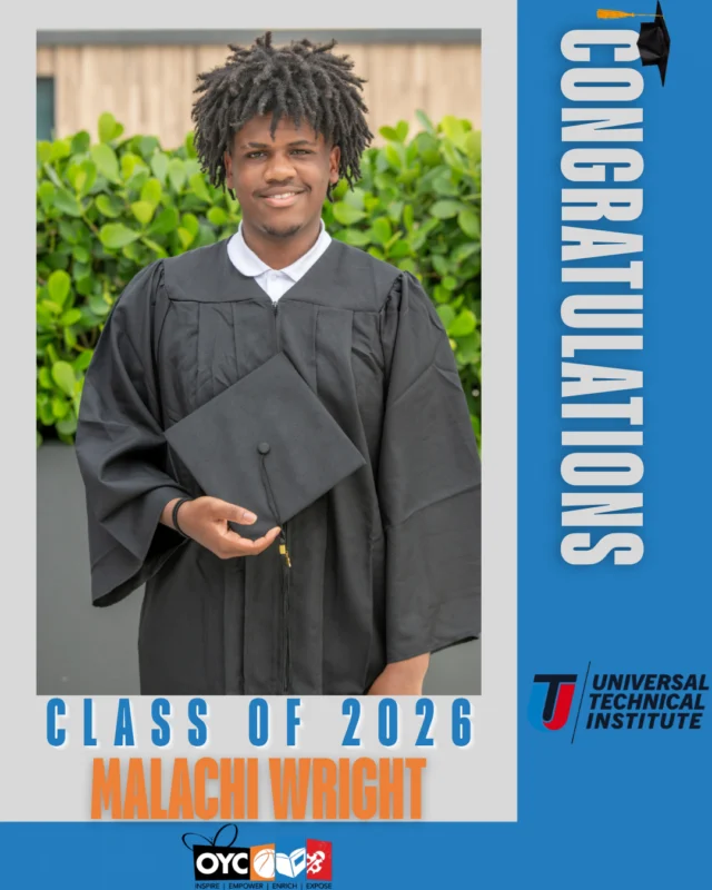 The Class of 2026 has completed their high school journey and is stepping boldly into a future filled with purpose, leadership, and endless possibilities.

Malachi Wright is stepping confidently into his next chapter with determination and a clear vision for his future. 💙

This fall, Malachi will attend Universal Technical Institute where he plans to study automotive technology and pursue his certification as he works toward building a career in the automotive industry.

We are proud of Malachi’s commitment to building his future through hard work, skill development, and perseverance. Congratulations on all that lies ahead. 💙

#OYCMiami #ClassOf2026 #FutureLeader #OYCGraduates