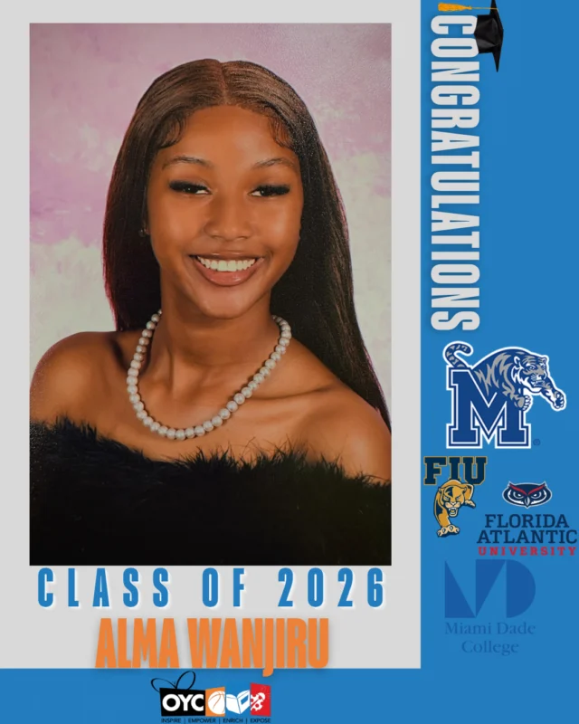 The Class of 2026 has completed their high school journey and is stepping boldly into a future filled with purpose, leadership, and endless possibilities. 🎓

Alma Wanjiru has continued to lead with intelligence, dedication, and a heart for service throughout her high school journey.

After completing more than 300 hours of community service, Alma will continue her academic journey at Miami Dade College where she plans to major in computer science and AI human interaction.

Her passion for technology, innovation, and giving back to her community reflects the bright future ahead of her. We are proud of all Alma has accomplished and excited to watch her continue to thrive. 💙

#OYCMiami #ClassOf2026 #FutureLeader #OYCGraduates