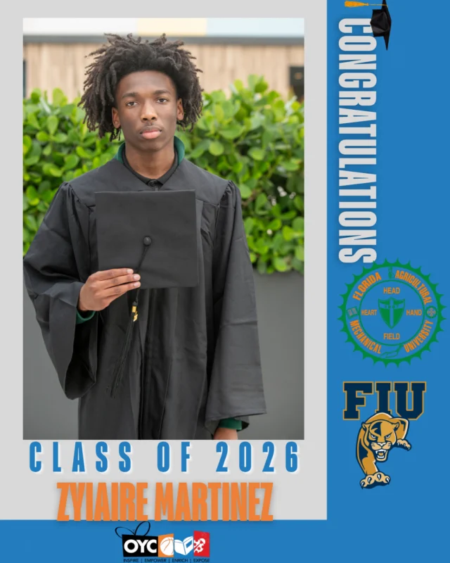 The Class of 2026 has completed their high school journey and is stepping boldly into a future filled with purpose, leadership, and endless possibilities. 💙

Zyiaire Martinez has continued to lead with focus, ambition, and determination throughout his academic journey while consistently preparing himself for future success.

Graduating with honors and earning more than 30 dual enrollment credits through Miami Dade College, Zyiaire will continue his academic journey this fall at Florida A&M University where he plans to major in mechanical engineering.

“OYC has positively impacted my life by helping me grow both personally and academically.”

Through leadership opportunities, coding, business programs, and mentorship, Zyiaire has continued to grow into a driven and focused young man ready to take on the future. We are proud of all he has accomplished and excited for what lies ahead. 💙

#OYCMiami #ClassOf2026 #FutureEngineer #OYCGraduates